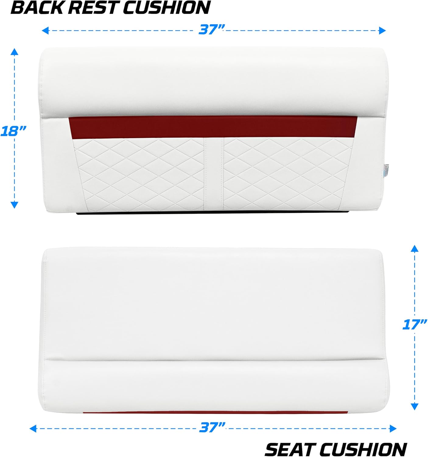 Wise DLX100-1906 DLX Series 37" Pontoon Bench Seat Cushion Set - White/Crimson Red