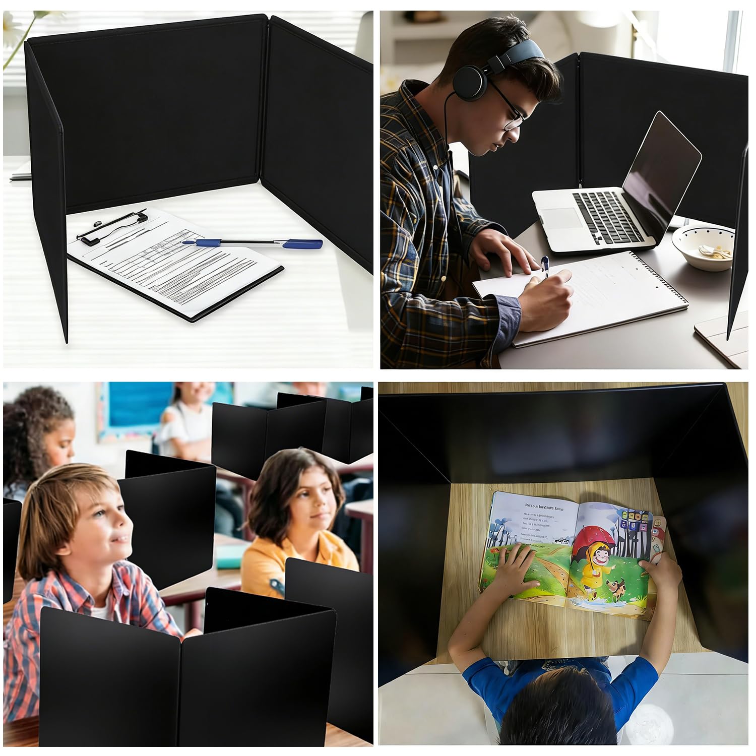 Confezione da 6 divisori neri da scrivania per studenti, resistenti e impermeabili, facili da pulire, cartelle di protezione della privacy per aule e test, ideali per forniture scolastiche e