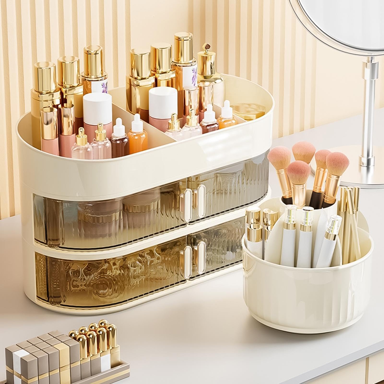Vitrine cosmétique transparente pour comptoir de maquillage – Baril rotatif multifonction pour l'organisation de la maison pour pinces à cheveux, mascara | rotatif multifonction pour l'organisation de la maison pour pinces à cheveux, mascara