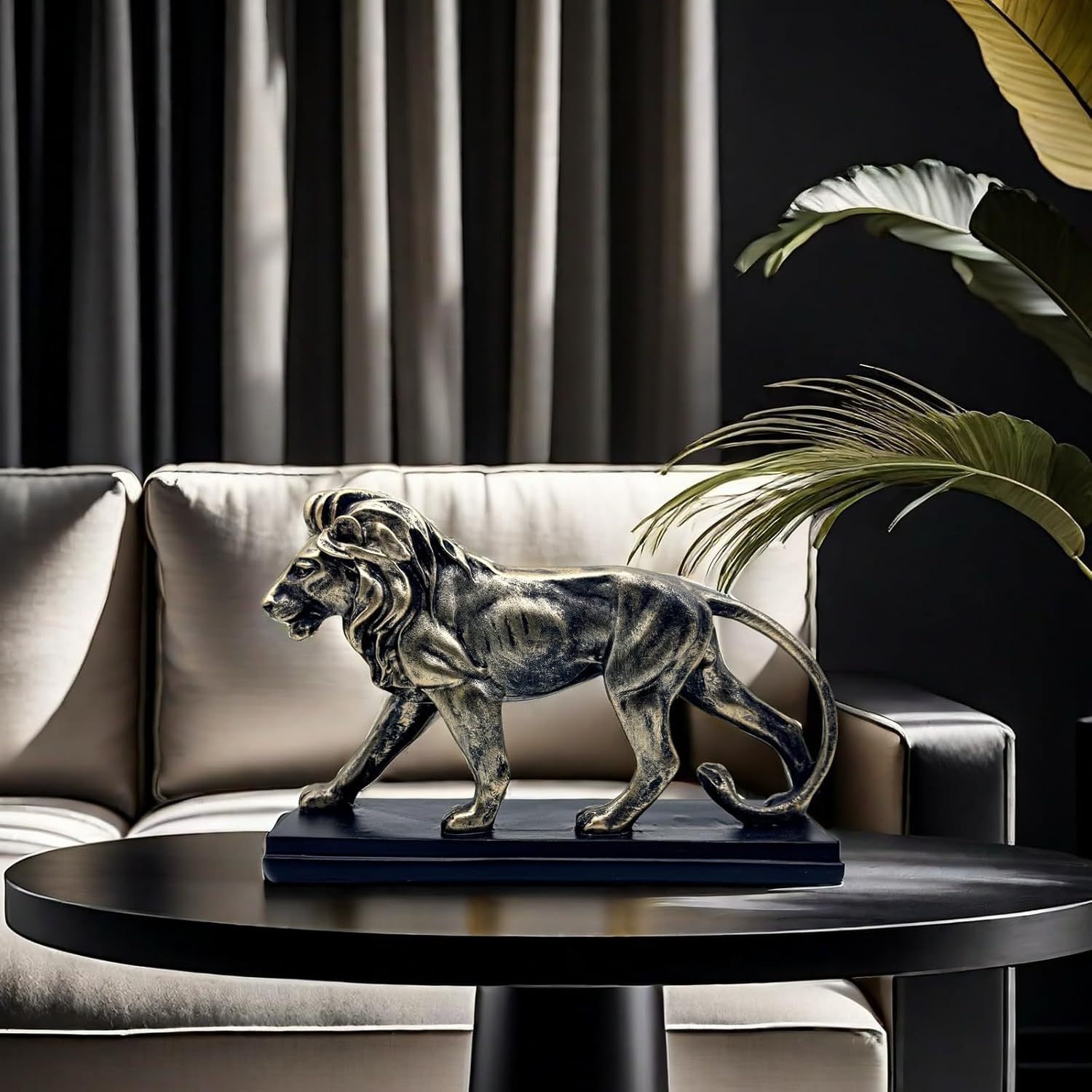 FUNSXBUG 10 Inch Resin Lion Statue Sculpture Vintage Figurines Animal Collectible Figurine Gift Idea Home Desktop Decoration Bronze - Image 2