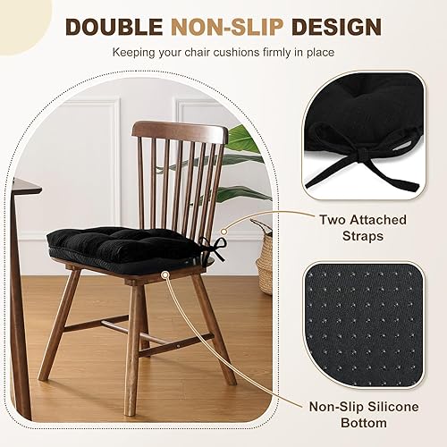 Miniatura 4 de downluxe - Juego de 4 cojines para sillas de interior, acolchados y tuftados con textura de espuma para sillas de cocina, con lazos y respaldo