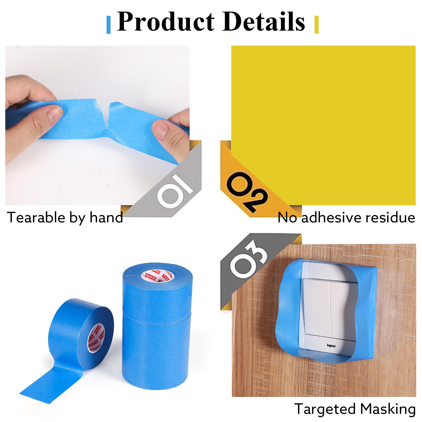 4 rollos de cinta adhesiva de pintor, 50 m x 48 mm, color azul, cinta adhesiva de pintor, cinta adhesiva universal para pintar, renovaciones y manualidades