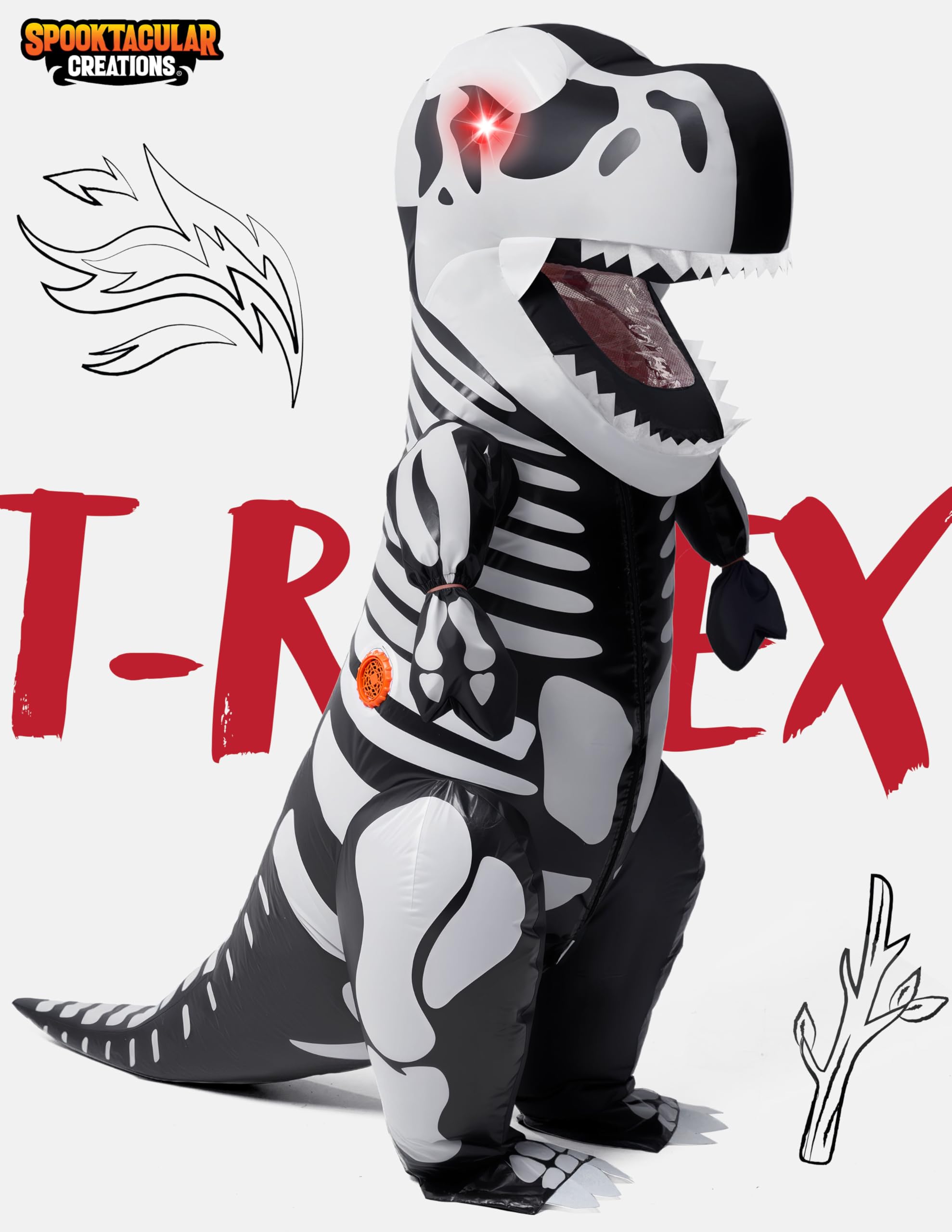 Spooktacular Creations Nadmuchiwany kostium na Halloween, szkielet, dinozaur, szkielet, całe ciało, T.rex, nadmuchiwany kostium - dziecko