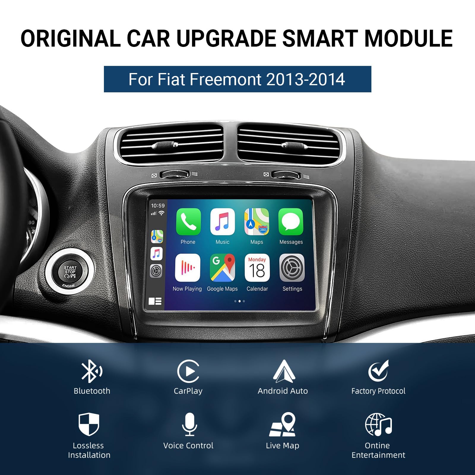 LEXXSON Bezprzewodowy dekoder CarPlay do FIAT Freemont 2013-2018 z ekranem o przekątnej 5,8" do 8,4", kabel / bezprzewodowy Android Auto nawigacja Bluetooth, sterowanie fabryczne WiFi, Plug & Play