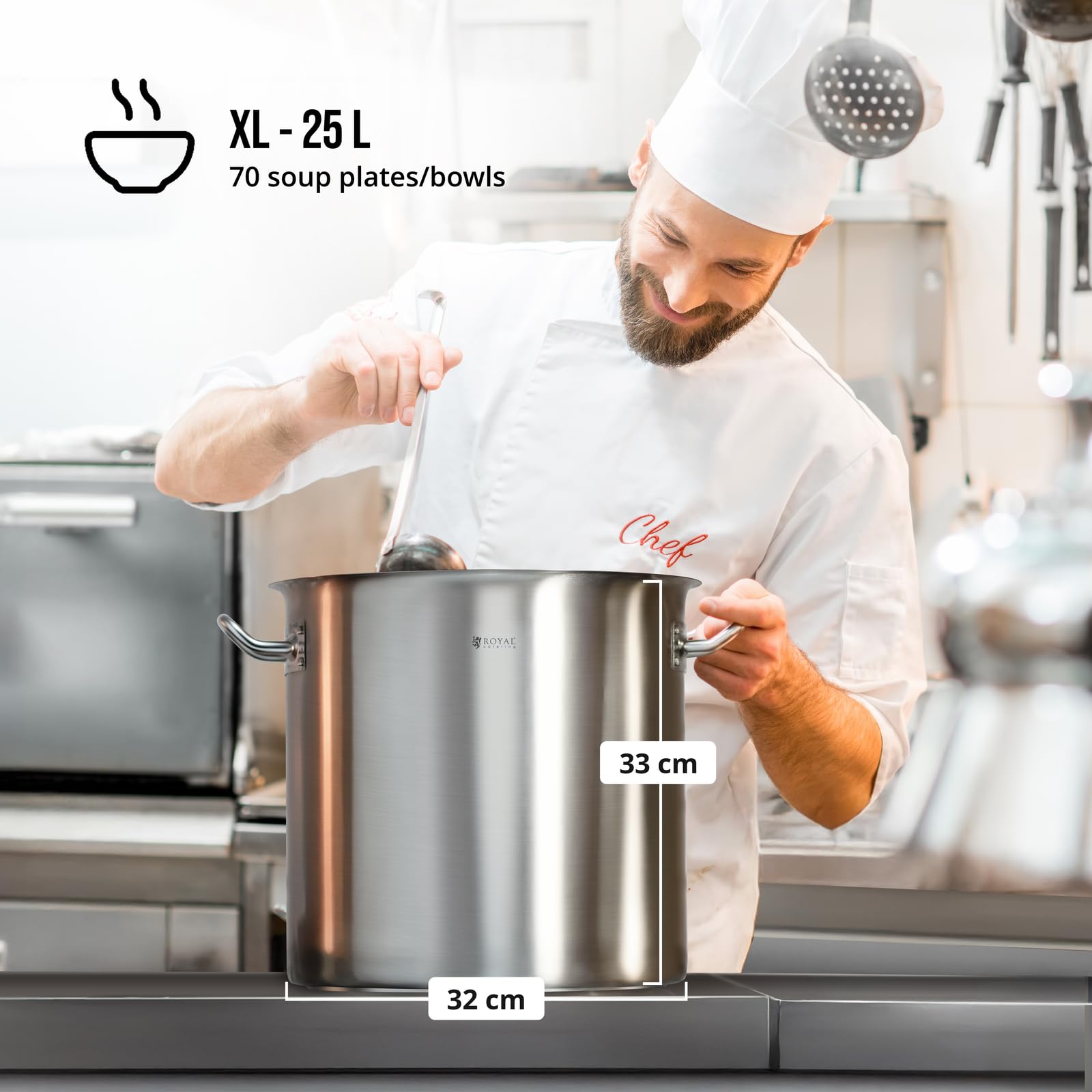 Royal Catering Pentola Per Induzione Pentola Acciaio Inox RCST-25E3 (Acciaio Inox, 25 L, Fondo 4,8 mm)