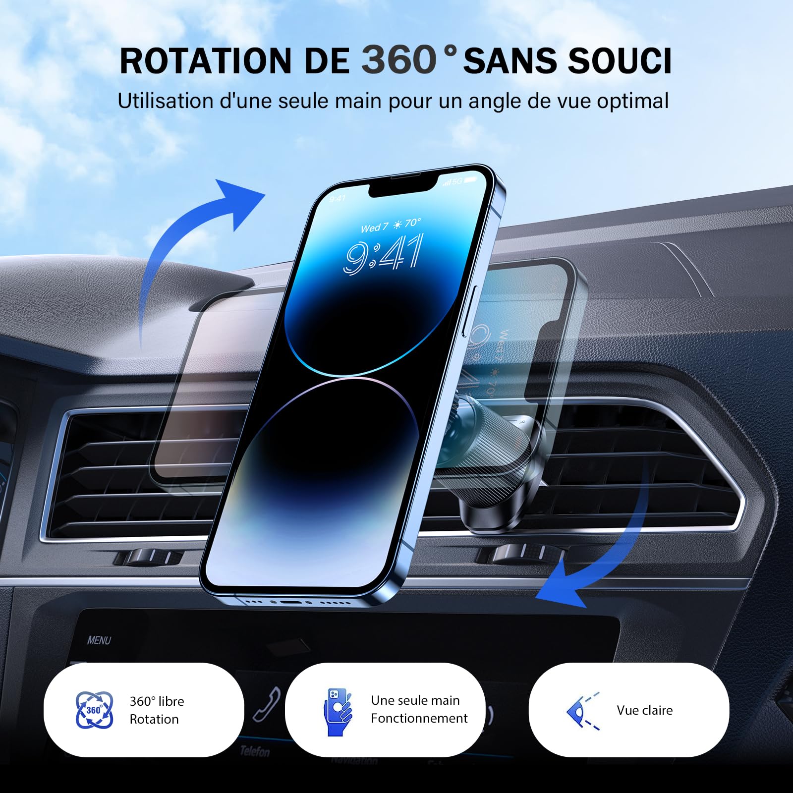 Miracase Support Téléphone Voiture Magnetique, 2025 Amélioré[Aimants Ultra Puissante] Porte Téléphone Voiture Aimanté Compatible avec Tous Les Smartphones 4.0''-7.0''