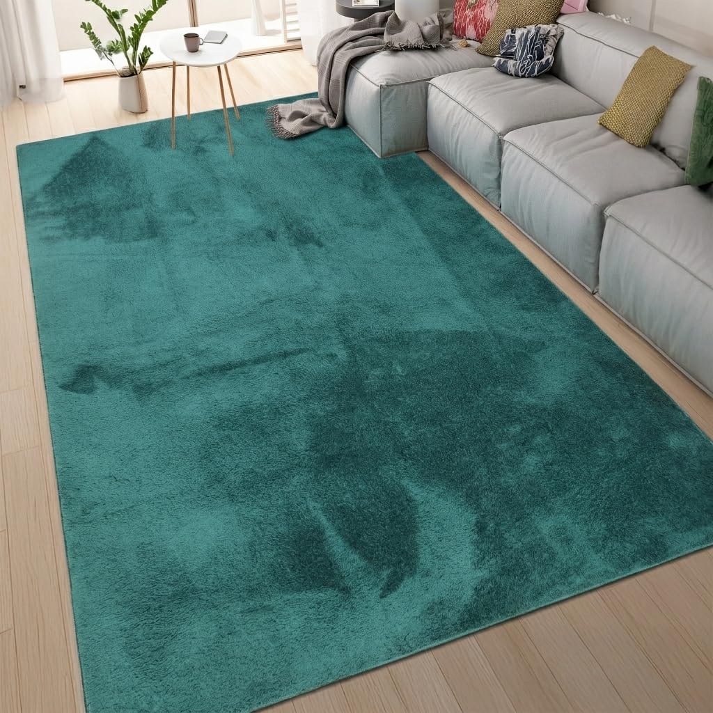 homeart Area Rugs – Soft, Short Pile Monochrome Carpets - Anti-Slip Backing, Machine Washable, Modern Fluffy Rugs for Living Room, Bedroom, Kitchen, Entrance - Emerald Green, 120x170 cm