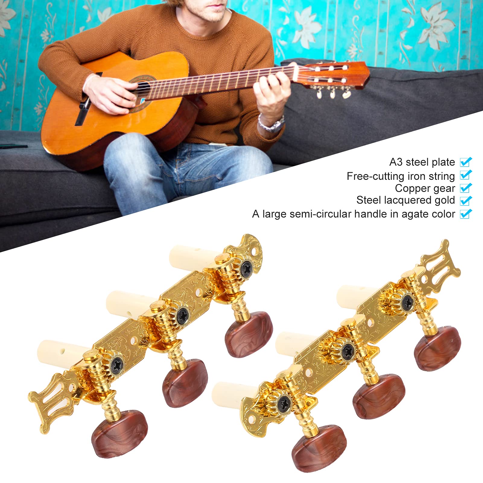 Classical Guitar Tuning Pegs, Pegs Keys Machine Heads Tuner Set, Tuners Single Hole for Music Instrument Accessories