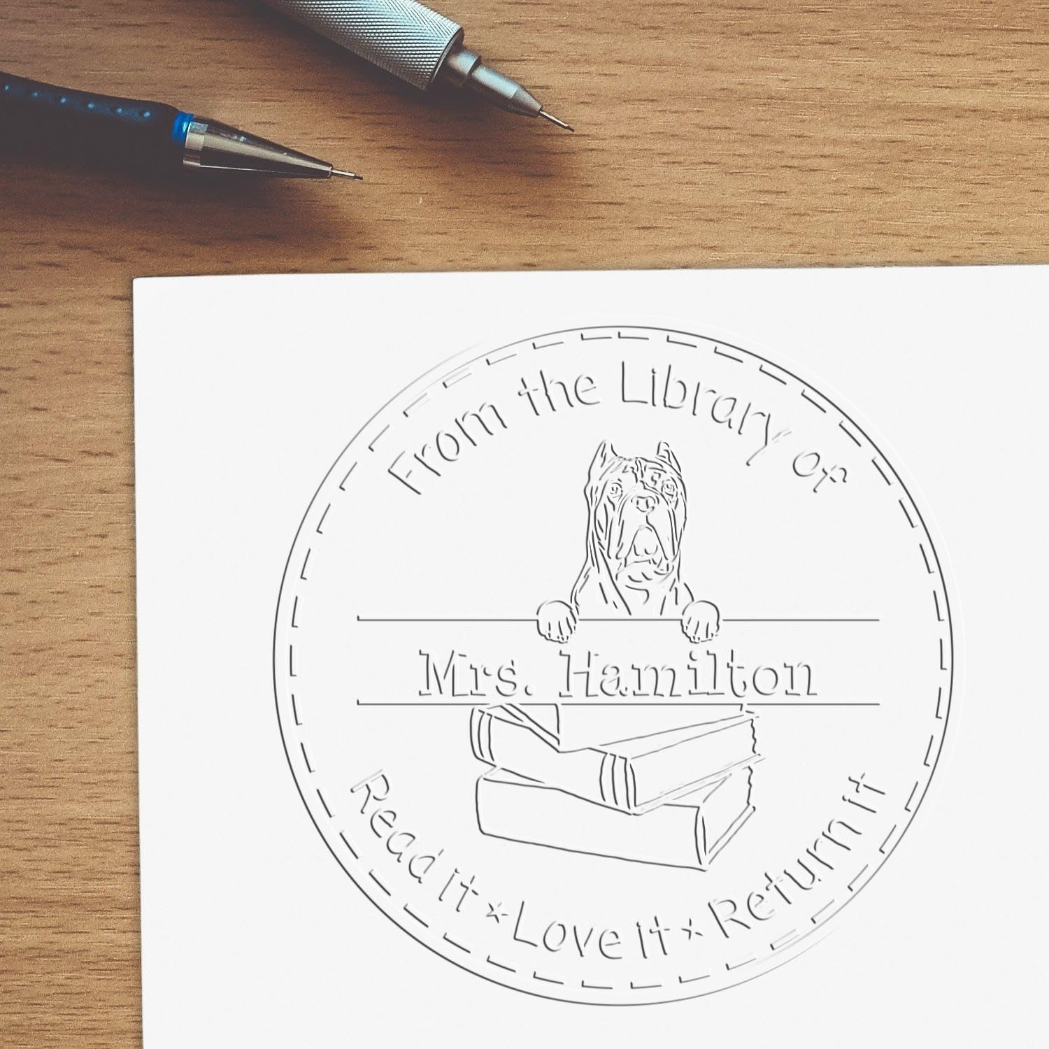 Cane Corso Dog Personalized Embossing Seal for Books - Custom Name from The Library Seal Embosser, Unique Customized Desk Embosser for Dog Lovers, Gift for Cane Corso Enthusiasts