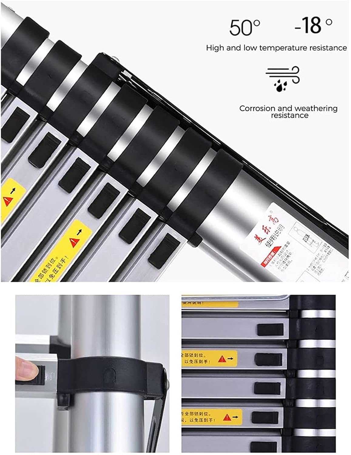 Telescoping Extension Ladder, Telescoping LadderOne Button Retraction Multi-Purpose Telescopic Collapsible Ladder with Non-Slip Feet Load 330lbs Aluminum Telescoping Ladder for HOU