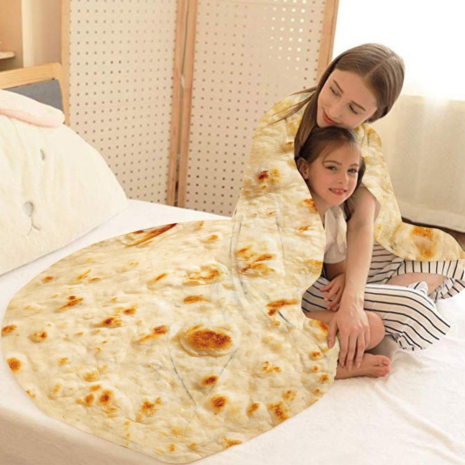 E-yimeng Throw Blanket Burritos Tortilla Wrap Blanket Adult Kids and Baby Size Gifts,Novelty Funny Tortilla Round Blanket,Fluffy Fuzzy Blankets & Throws for Bed Sofa Yellow 36 inches - Image 4