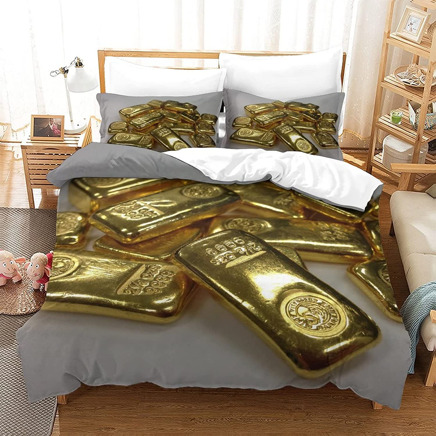 Bullion, King Size Duvet Cover Set 3 Piece, Quilt Cover 220x230 cm and 2 Pillow Cover 50x75 cm, Soft Microfiber Print Patterned Creative Bedding Sets