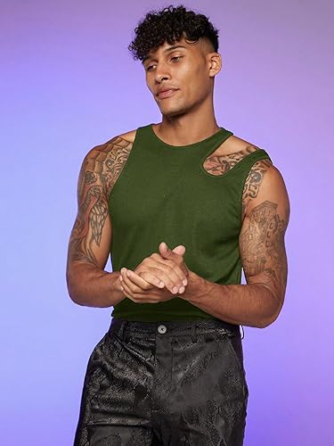 Miniatura 3 de WDIRARA Camiseta sin mangas transparente de malla para hombre con cuello redondo transparente