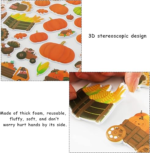 Miniatura 3 de Escena de calcomanías hinchadas de Acción de Gracias para niños, juego 3D Make a Scene Otoño, libro de actividades de otoño, haz tus propias