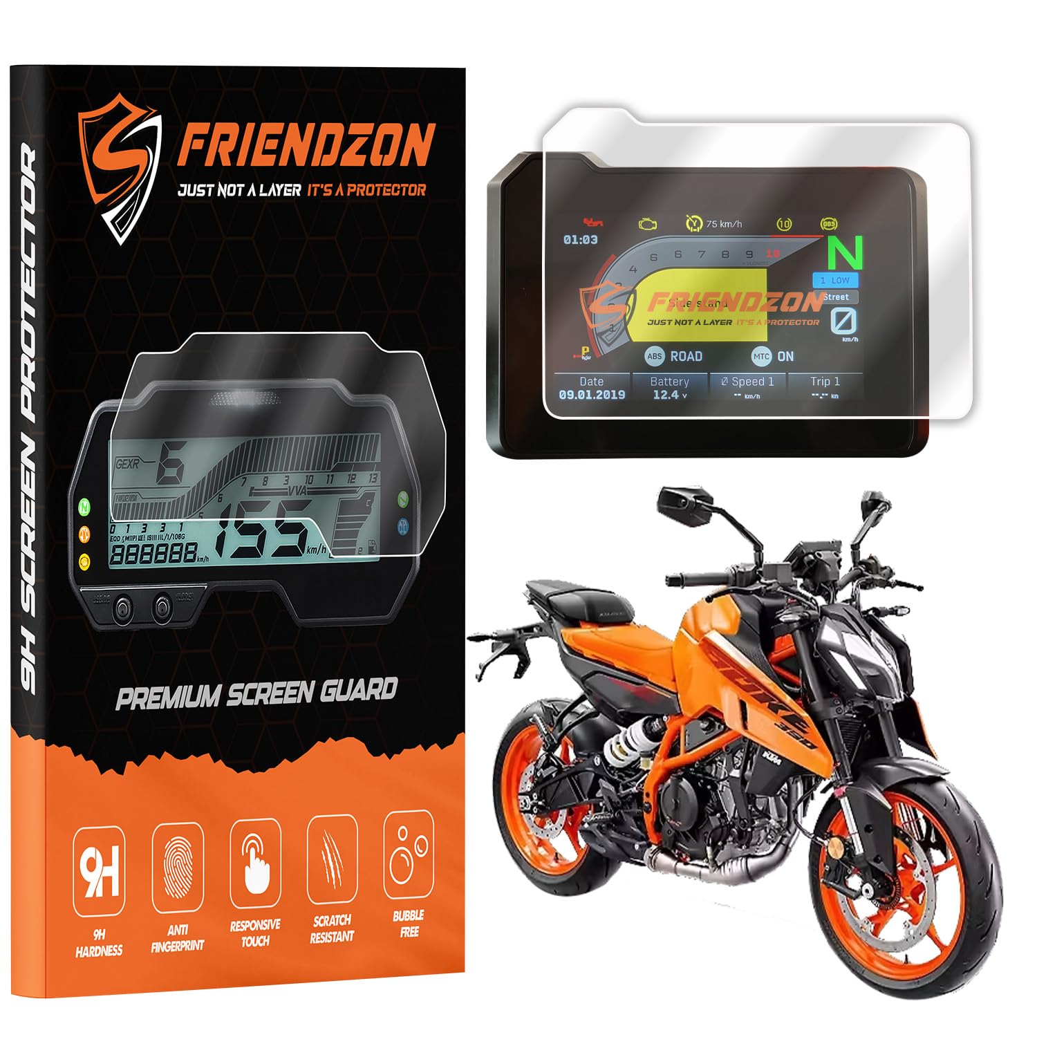 FriendZon 9H Screen Guard Protector for KTM Duke 200 2025 / Duke 250 2025 / Duke 390 2024 / 250 Adventure 2025 / 390 Adventure X 2025 / 390 Adventure S 2025 || Anti-bubble || Anti-fingerprint [Not Tempered Glass] (Pack of 1)-image-18