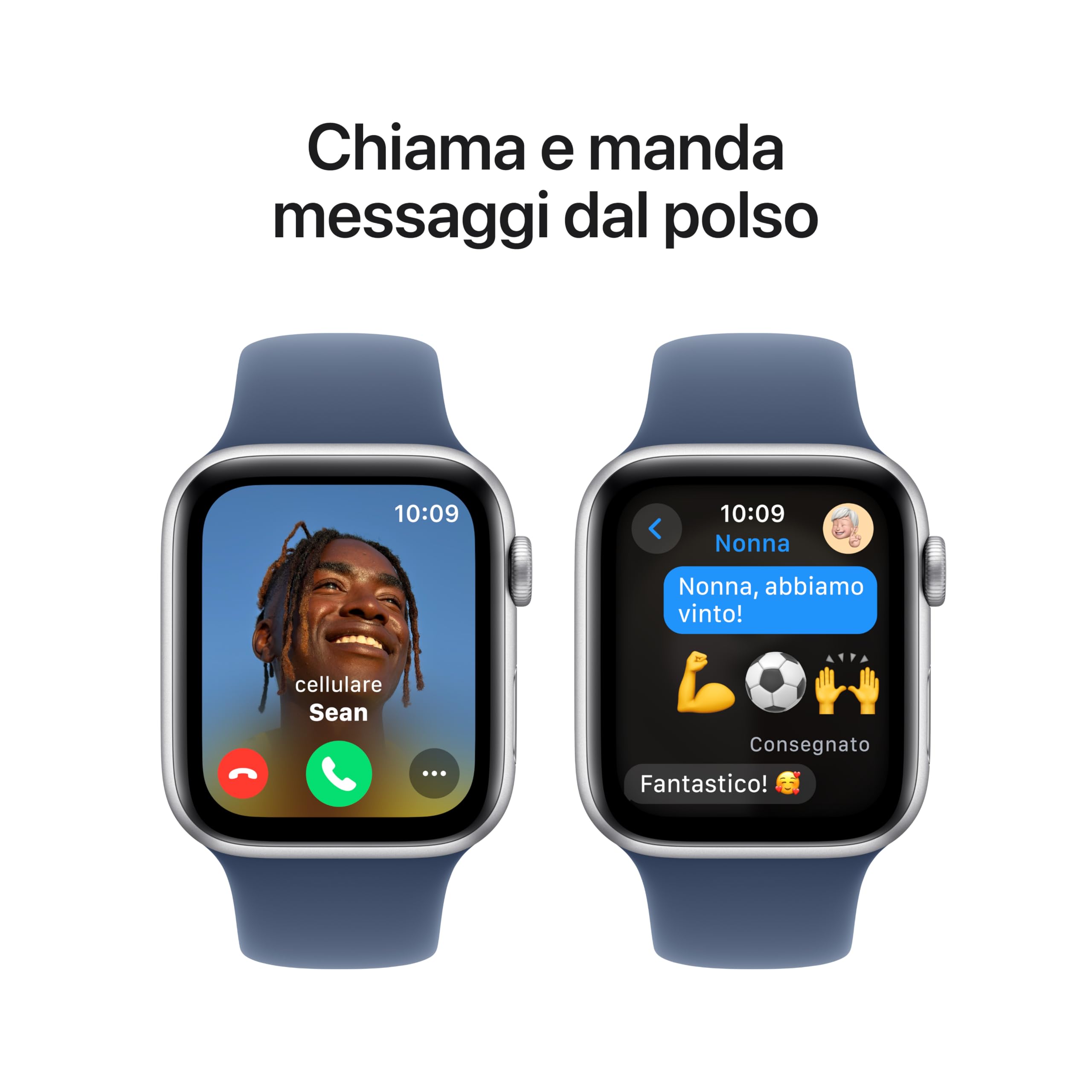 Apple Watch SE (2ª gen.) GPS 44 mm Smartwatch con cassa in alluminio Argento e Cinturino Sport Denim - S/M. Tracker per il fitness e il sonno, app Battito, Rilevamento incidenti, display Retina