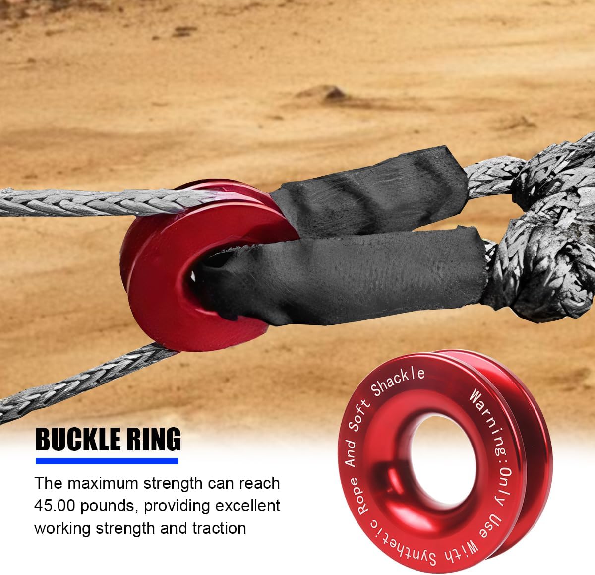 HZEL Car Winch Snatch Recovery Ring, 66000 LBS Break Strength Soft Shackle Synthetic & Rope Block Pulley Towing Ring, Automotive Exterior Accessories, Universal for ATV UTV SUV (Red)
