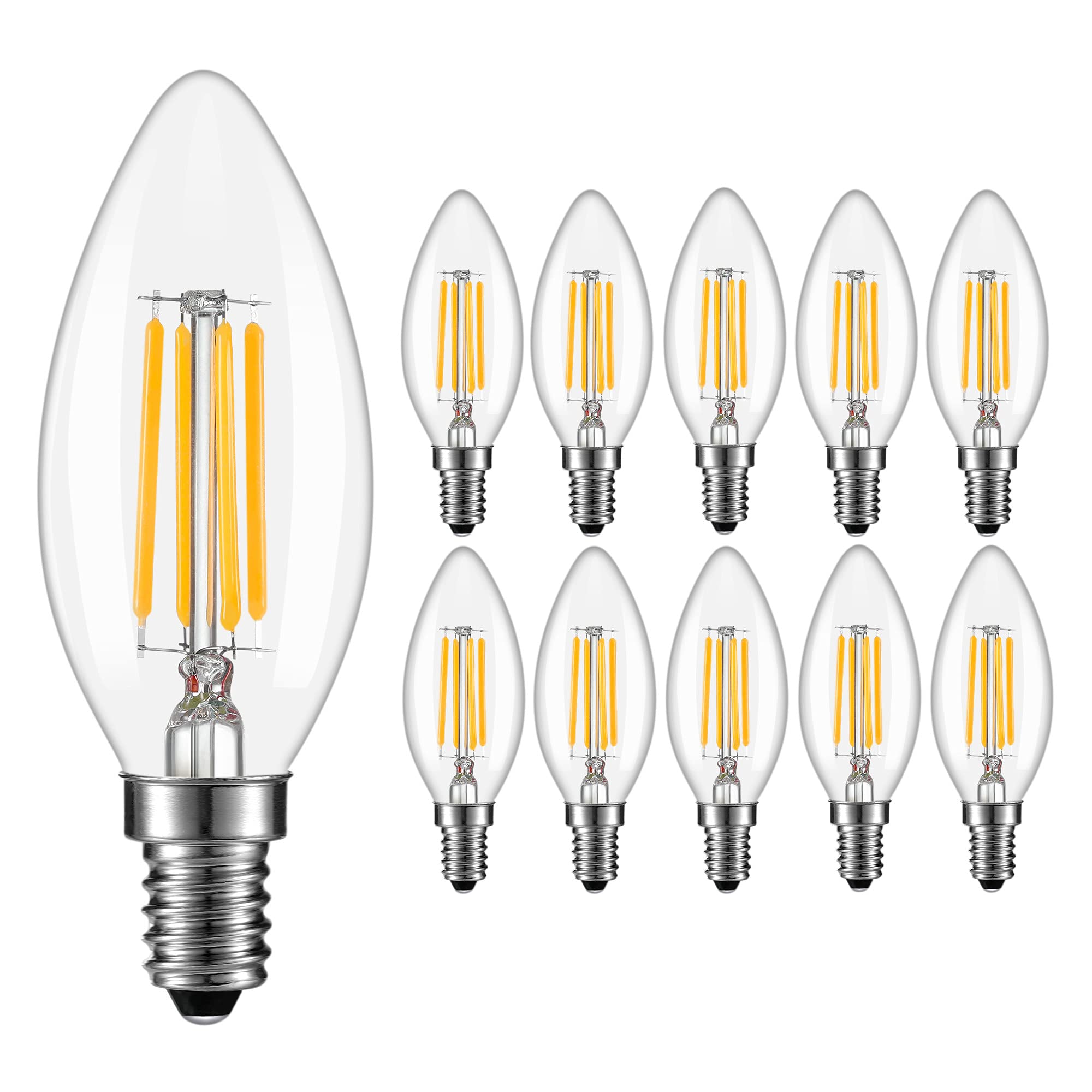 BDAYEK Led bulbs 10 Pack E14 Dimmable Filament Candle Light Bulbs 2700K Warm White 4W C35 Small Edison Screw 40W Incandescent Equivalent