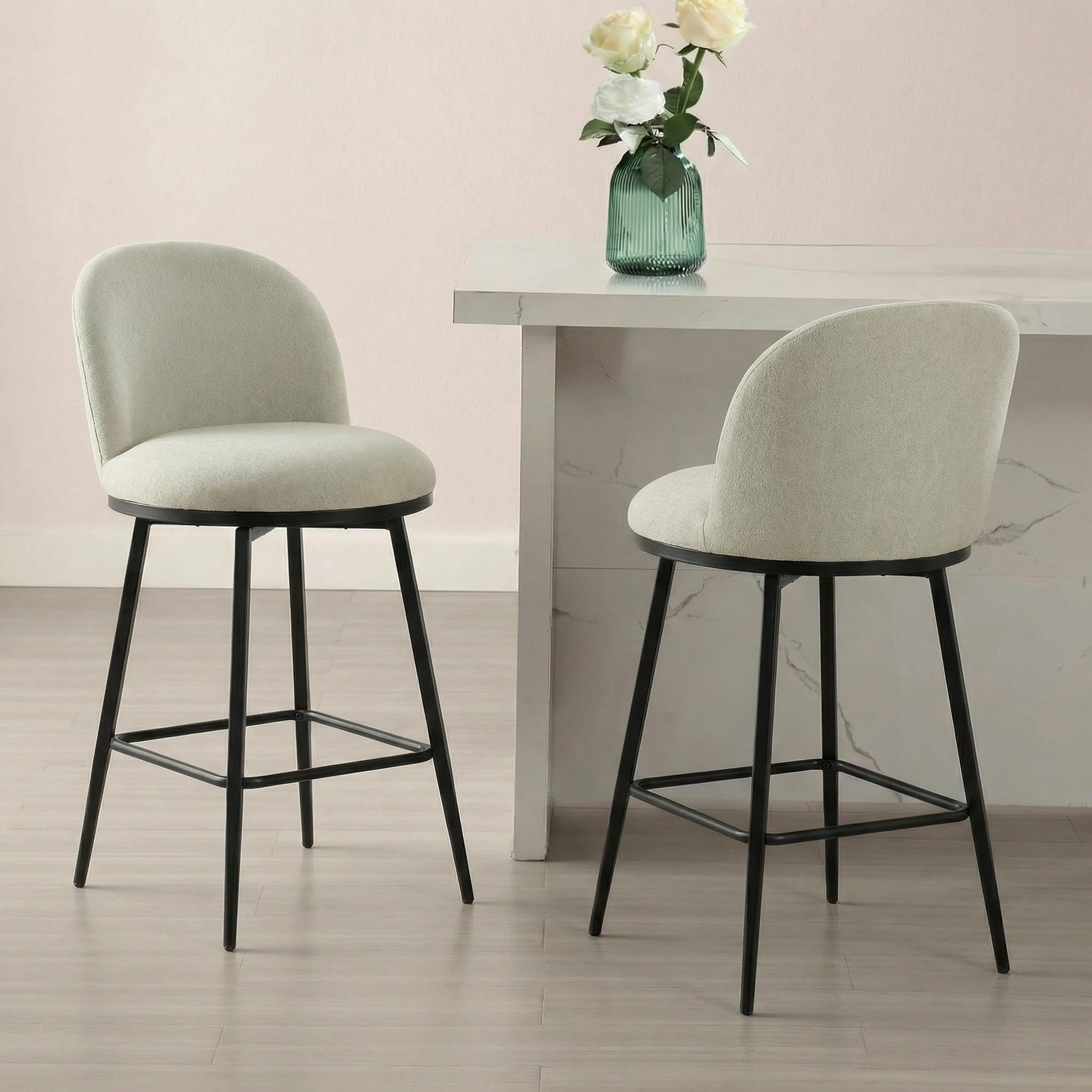 Photo 1 of 26" Counter Height Swivel Bar Stools Set of 2, Upholstered Linen Fabric Barstools with Backs and Metal Legs for Kitchen Island,Grey