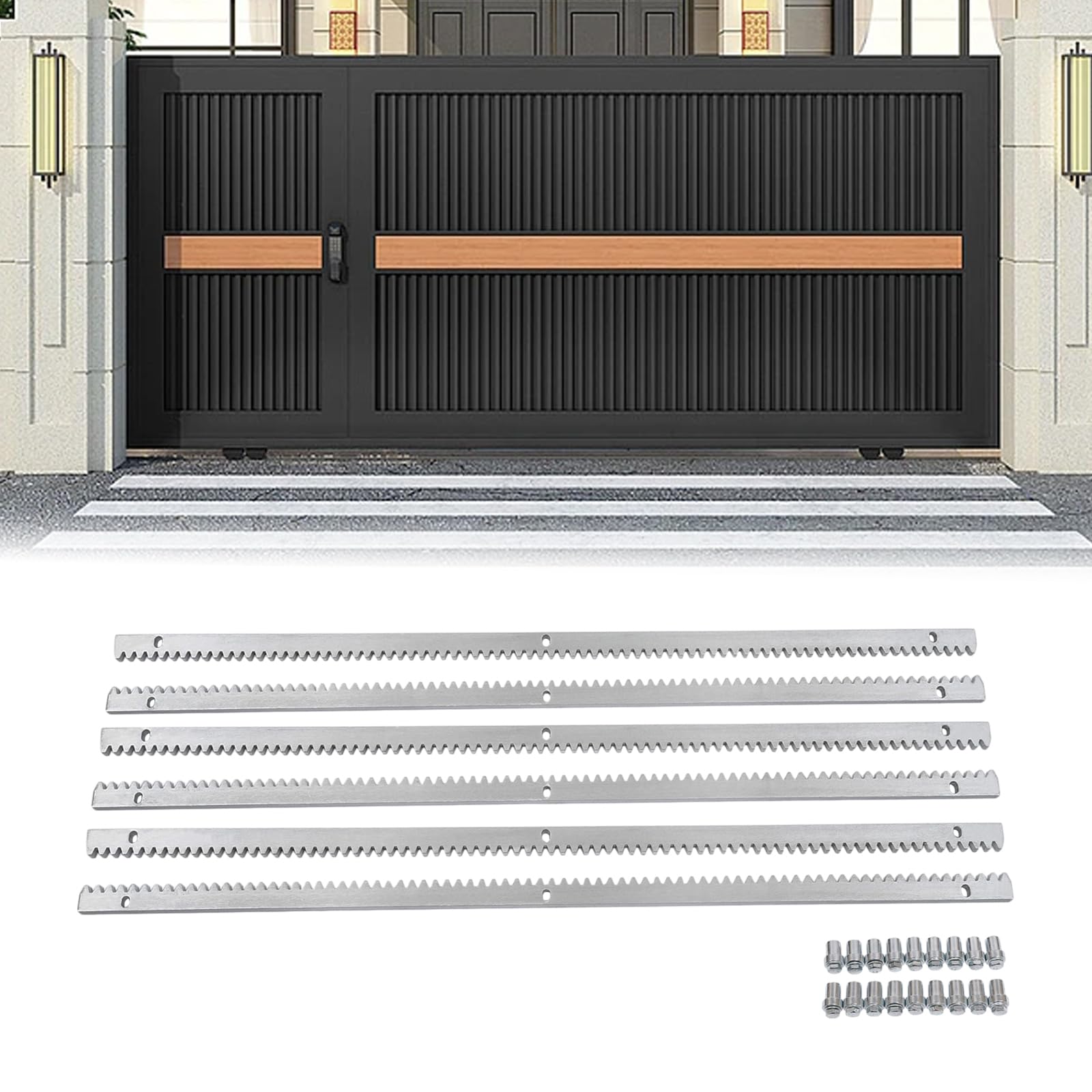 6 x 1m de cremallera de acero galvanizado, accesorio para accionamiento de puertas correderas, pieza de repuesto para accionamiento de puertas correderas