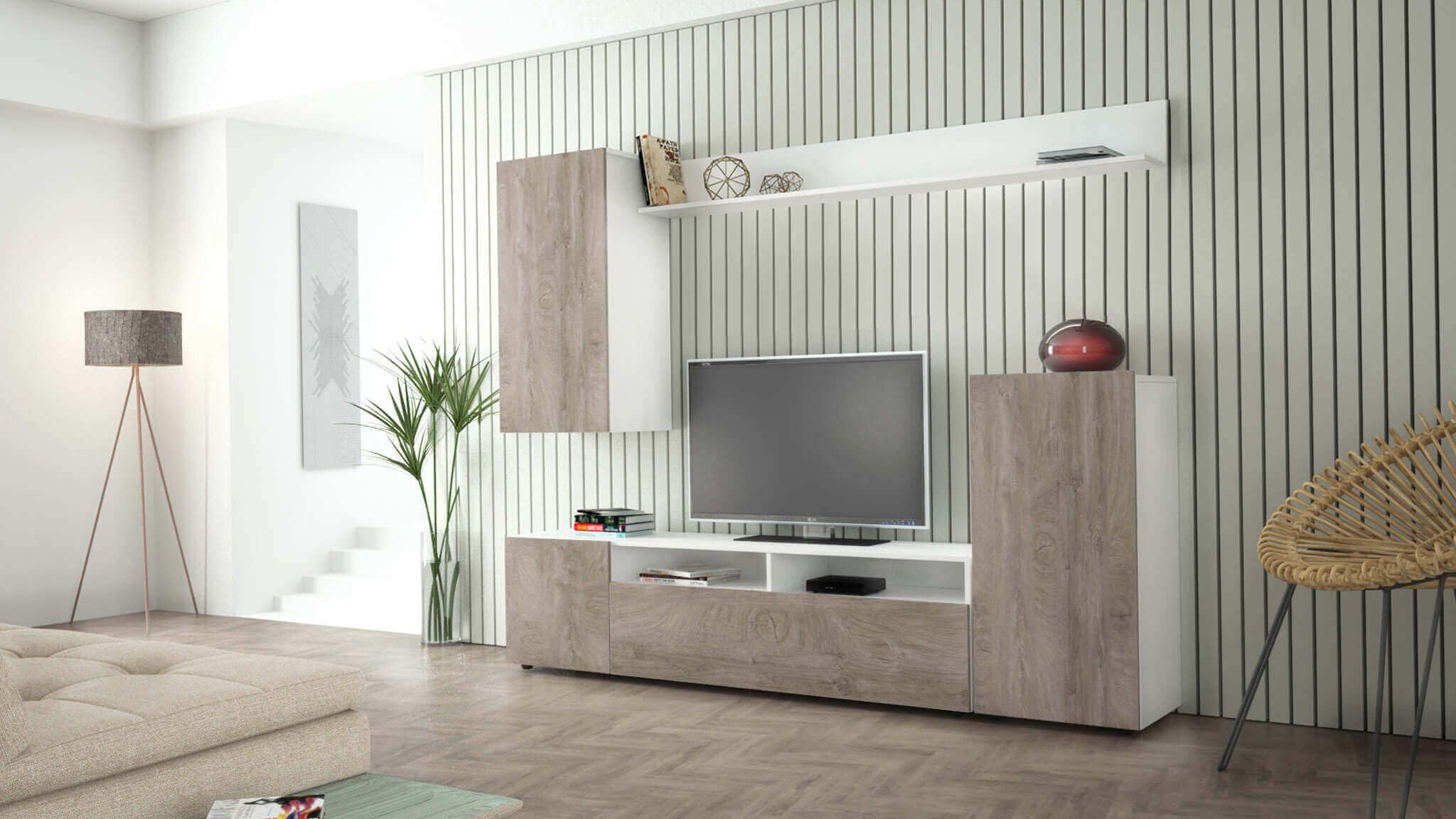 milani home - parete attrezzata porta tv soggiorno moderna di design 207x34x170 h