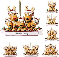 Vista 1 de Adornos de Navidad personalizados de ciervo, familia de 2, 3, 4, 5, 6, 7, 8 – Adorno de Navidad personalizable con nombre de reno, texto para árbol
