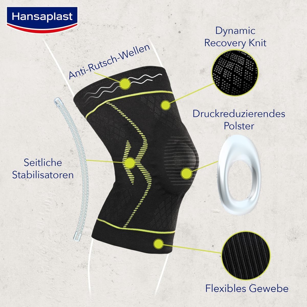 Hansaplast Performance Knie-Bandage, Kniebandage stabilisiert & entlastet das Gelenk, Bandage für rechtes & linkes Kniegelenk unterstützt die aktive Erholung, Größe L/XL