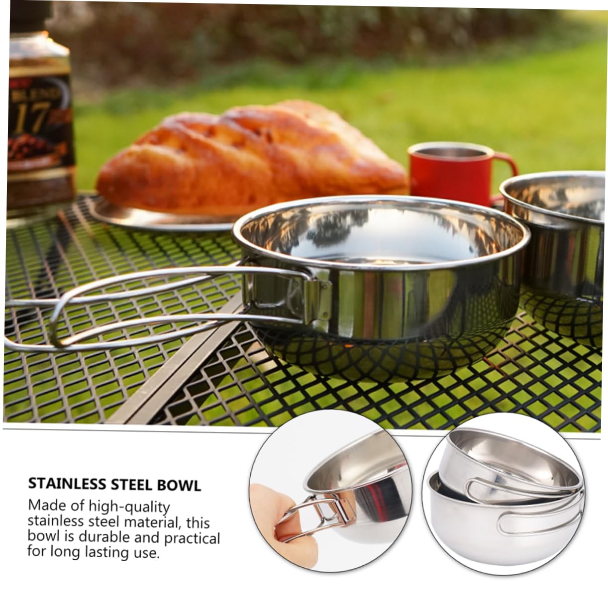 BCOATH 3Pcs Camping Tableware Folding Stainless Steel Bowls with Mesh for Outdoor Activities Hiking Backpacking Picnic and Travel