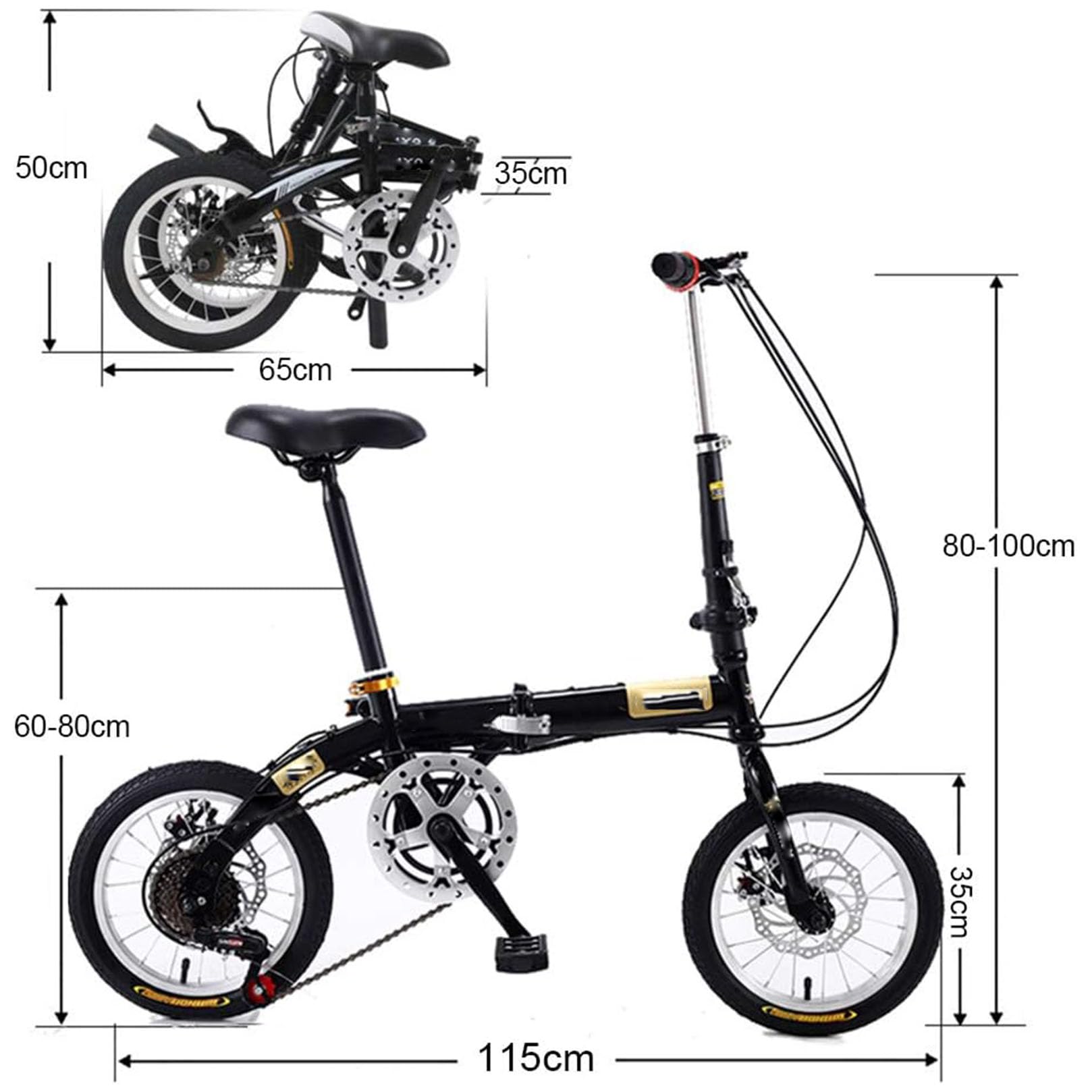ZDXC Bicicleta Plegable de 14 Pulgadas, Bicicleta Compacta Portátil para Estudiantes de 5 Velocidades, Bicicleta Urbana Ligera para Hombres, Mujeres, Niños, 4 Colores