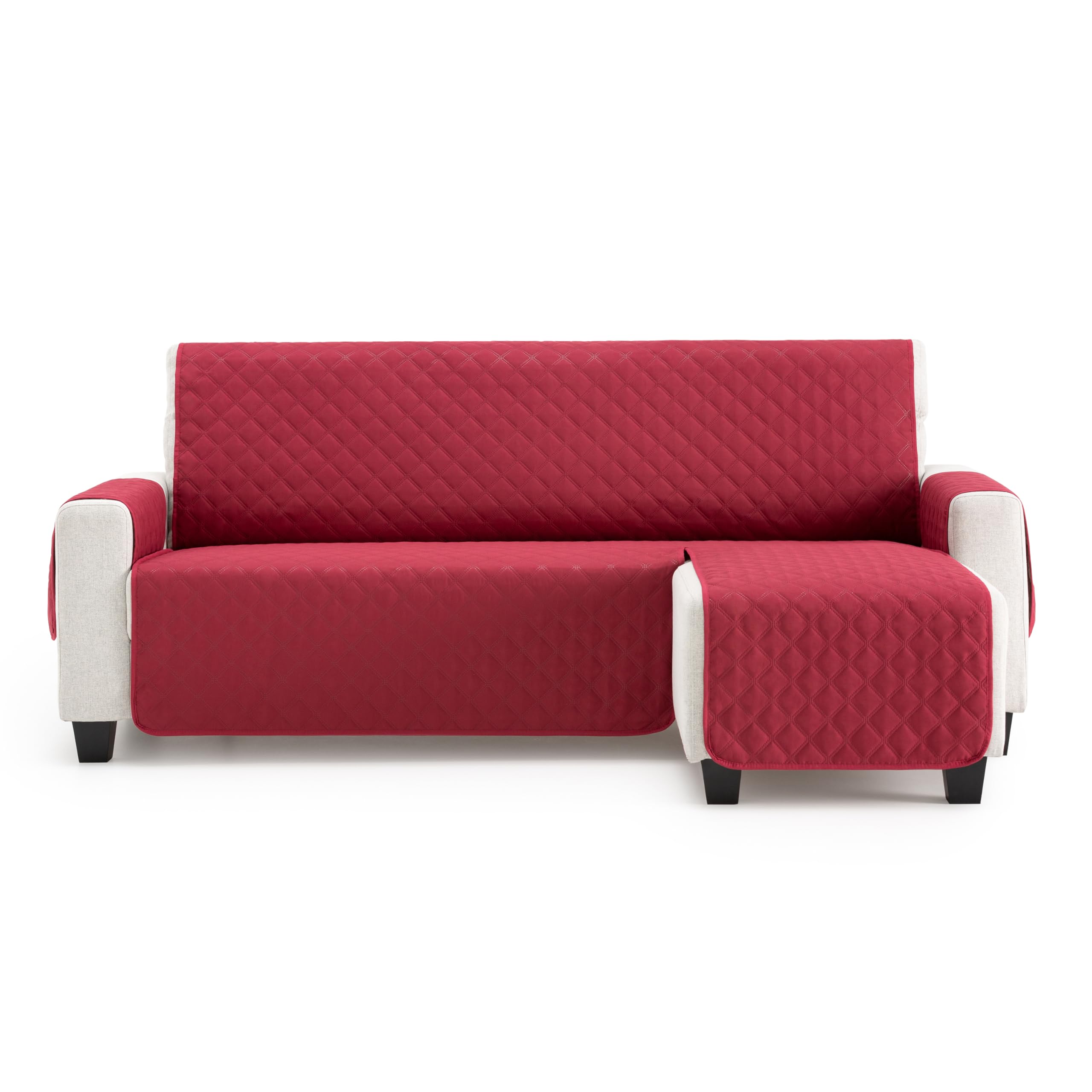 MAXIFUNDAS | Padded Right Arm Chaise Longue Sofa Cover | Size 200 cm | Red | Sofa Cover with Back Straps | MAUI Model OEKO-TEX STANDARD 100