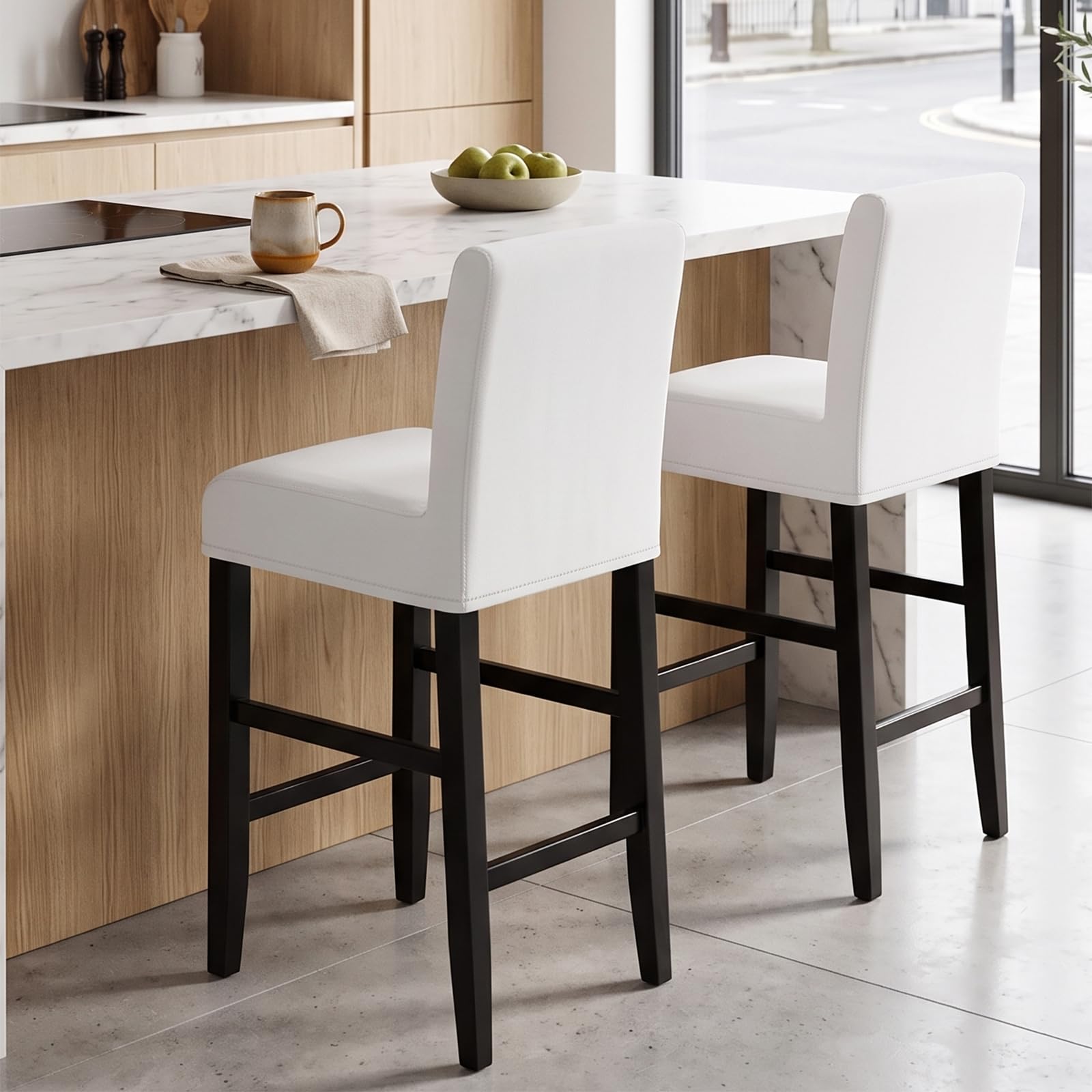 PU Cuir Housse de Tabouret de Bar-Blanc-6 Pièces