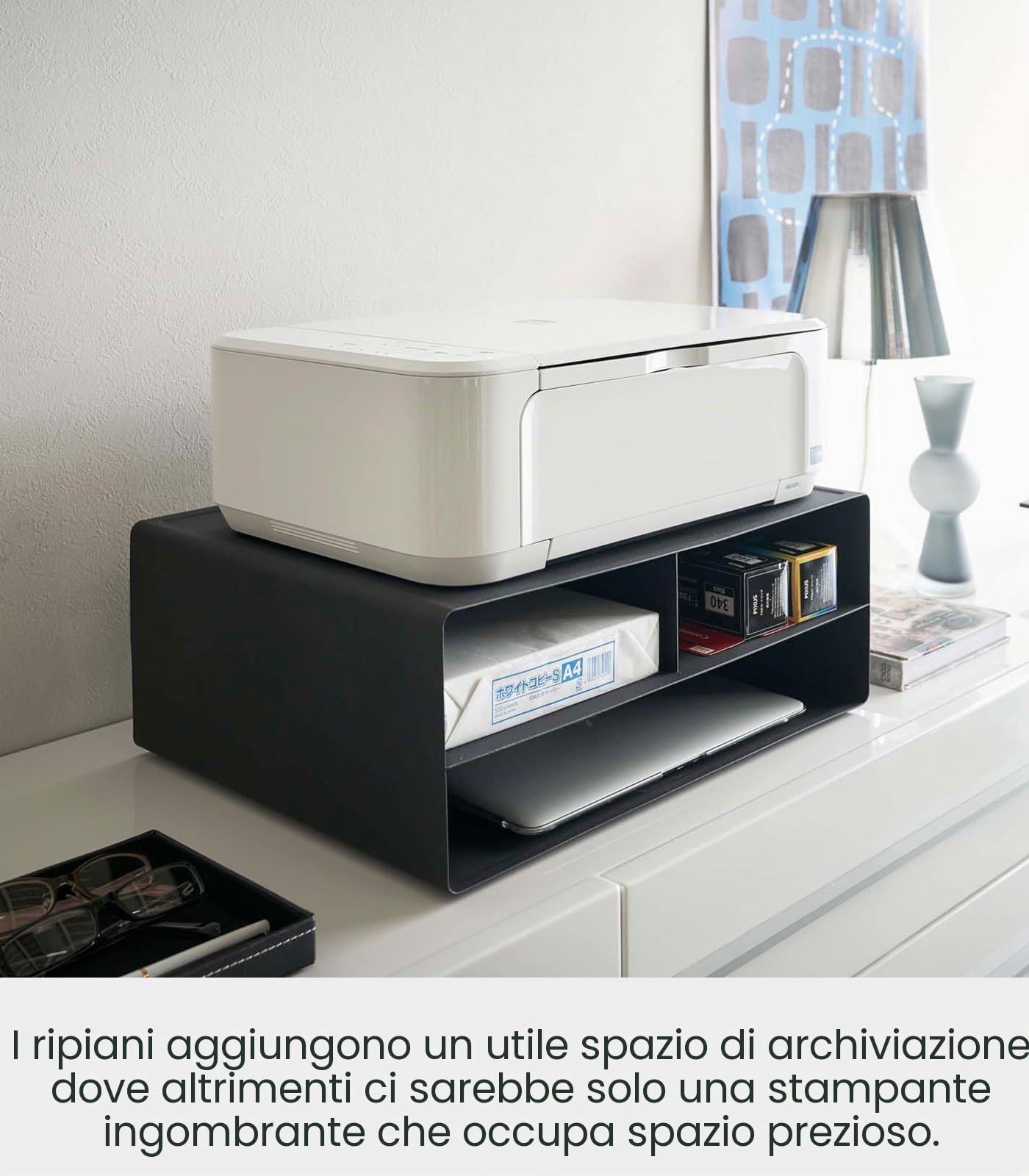 YAMAZAKI home Tower Supporti per Stampante, Acciaio, Magnete, Silicone, Nero
