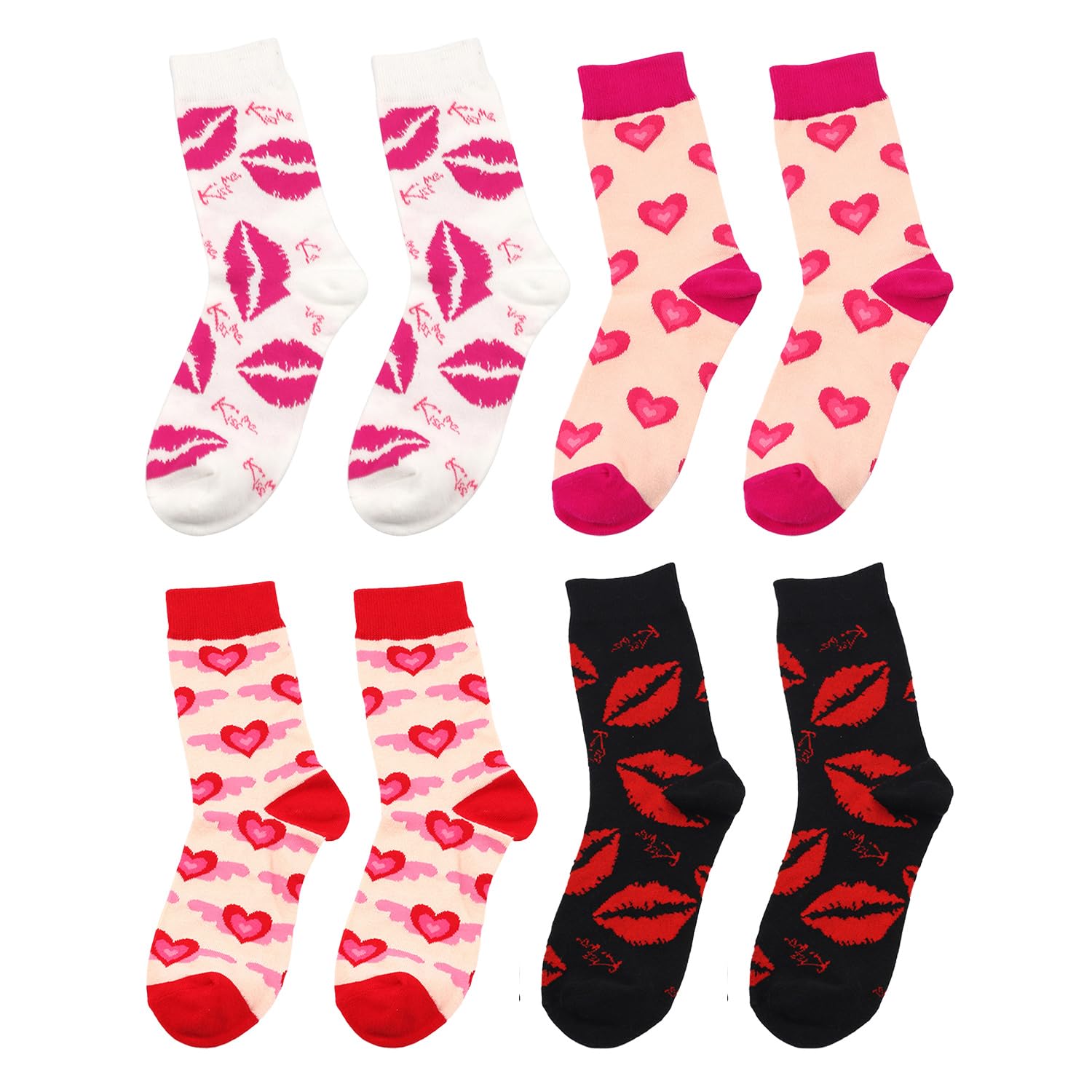 Nidhfg Unisex Kids Multicolor 4 Pairs Of Comfortable And Breathable Cotton Socks, Love-Hearted And Greedy Prints, Simple And Fashionable, Cute Casual Socks For Girls, And Interesting Clothing Accessories.