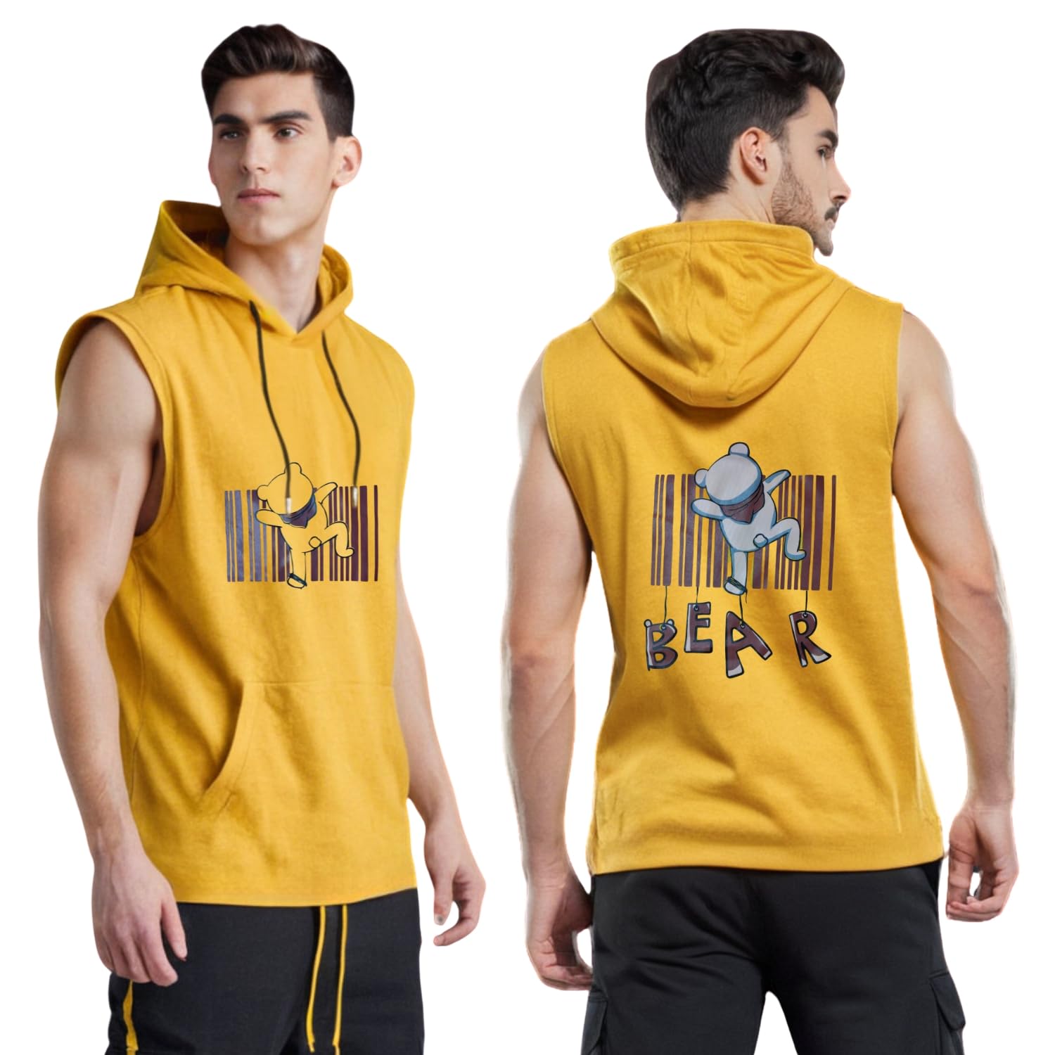looks united Men’s Hooded Sleeveless Cotton Blend Printed Vest with Kangaroo Pocket-picture-46