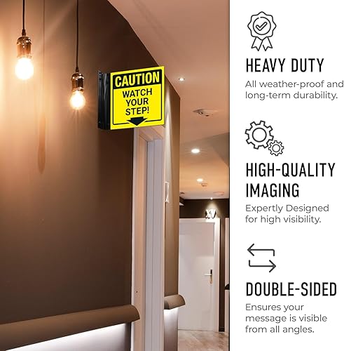 Miniatura 5 de Watch Your Step Projecting Letrero de doble cara, 6 x 6 pulgadas, ACM, con accesorio negro satinado, fabricado en Estados Unidos