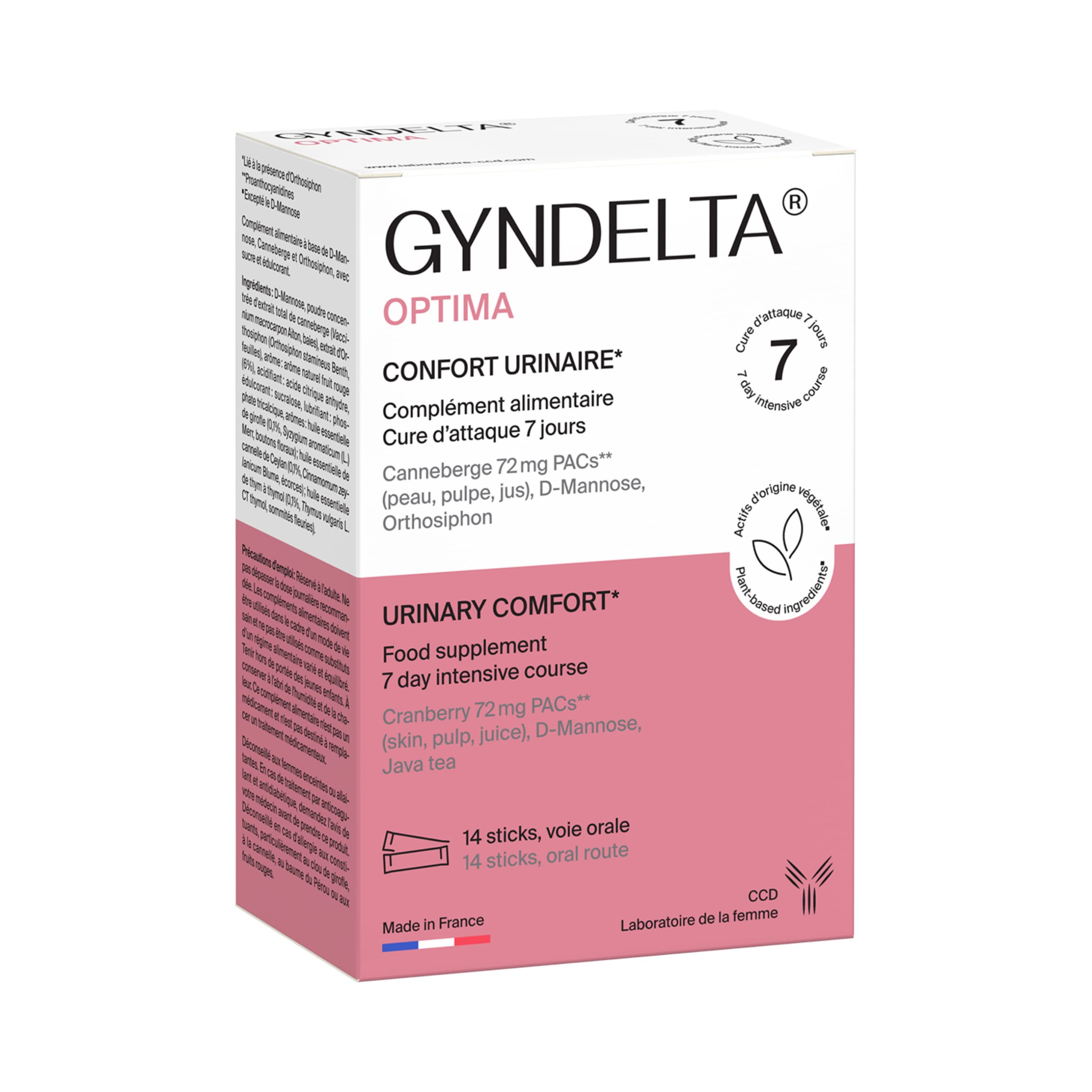 Gyndelta Optima - Cure d’attaque 7 jours - Confort Urinaire - A base de Canneberge - cranberry - Laboratoire CCD