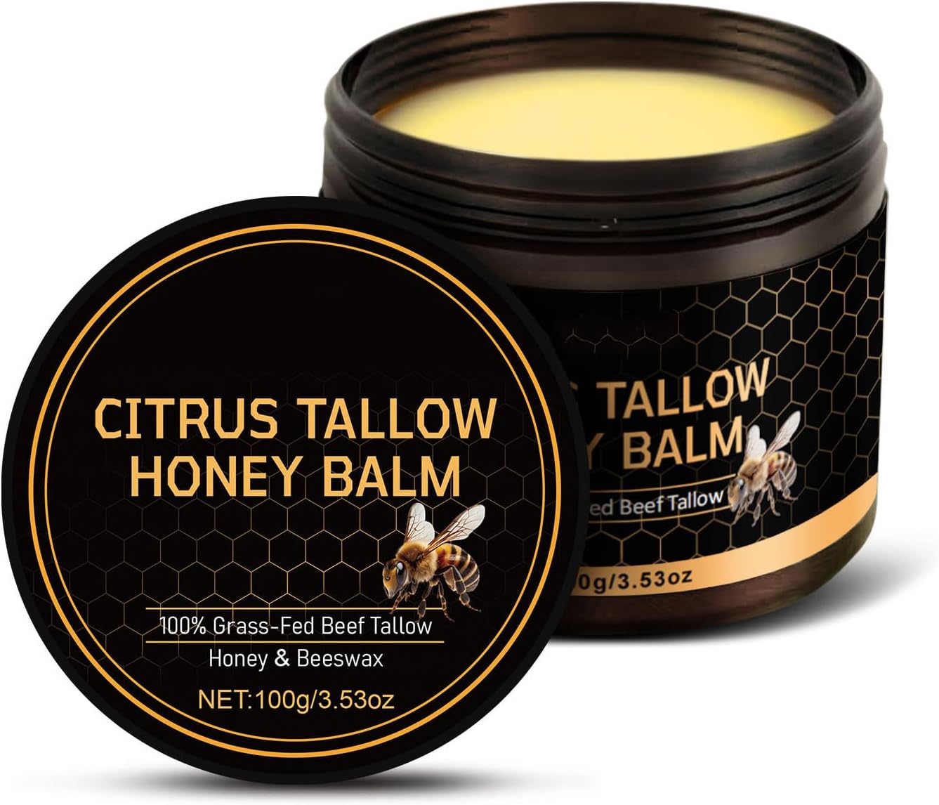 Advanced Citrus Tallow Honey for Skin,Organic Grass-Fed Beef Tallow Balm with Raw Honey,Skin and Face Moisturizer for Deep Hydration - 3.53 Oz