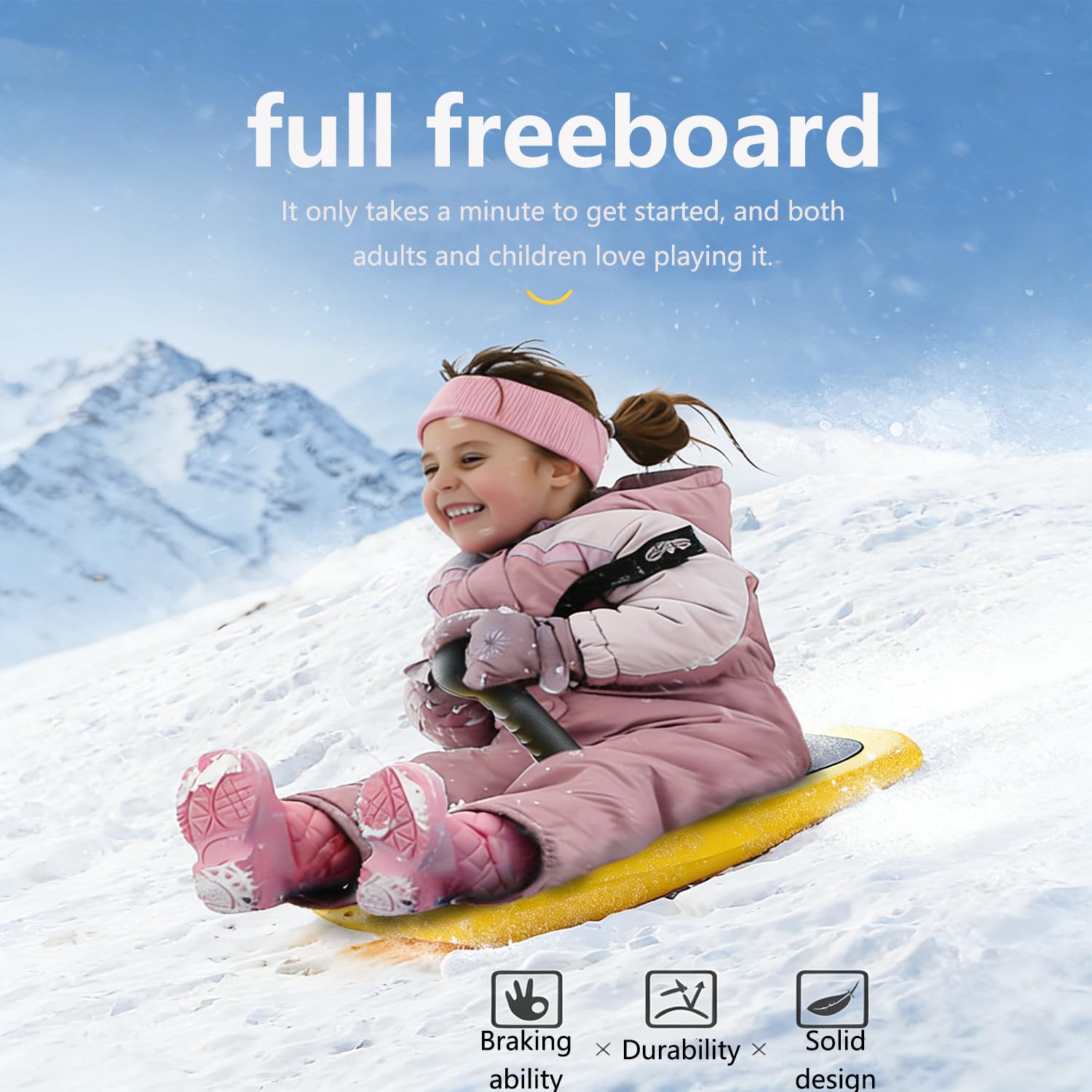 Bob Schlitten, Kinderschlitten, 54cm Robuster Kunststoffrodel Zipfelbob, Bis 100Kg Belastbar, Einfacher Steuerung, Für Kinder Und Erwachsene, Outdoor Wintersport, Gelb