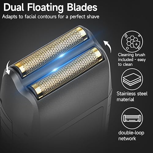 Miniatura 4 de Afeitadora de aluminio para hombres, maquinilla de afeitar eléctrica con ajustes de 2 velocidades, cuchillas flotantes dobles impermeables de alta