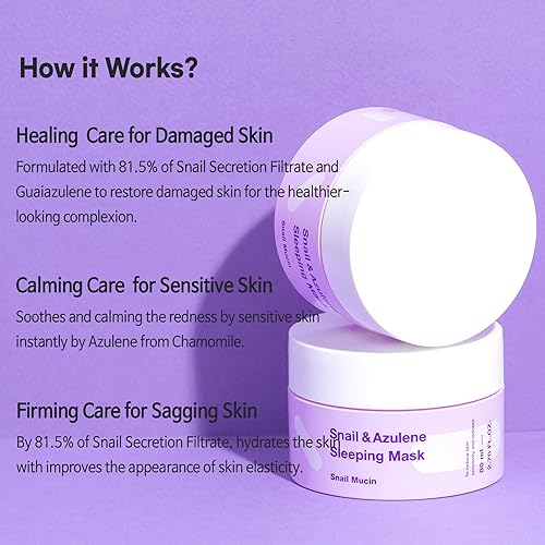 Miniatura 6 de TIAM - Máscara para dormir de caracol y azuleno, crema hidratante para cara con filtro de secreción de caracol, reparación de piel dañada, mucina de