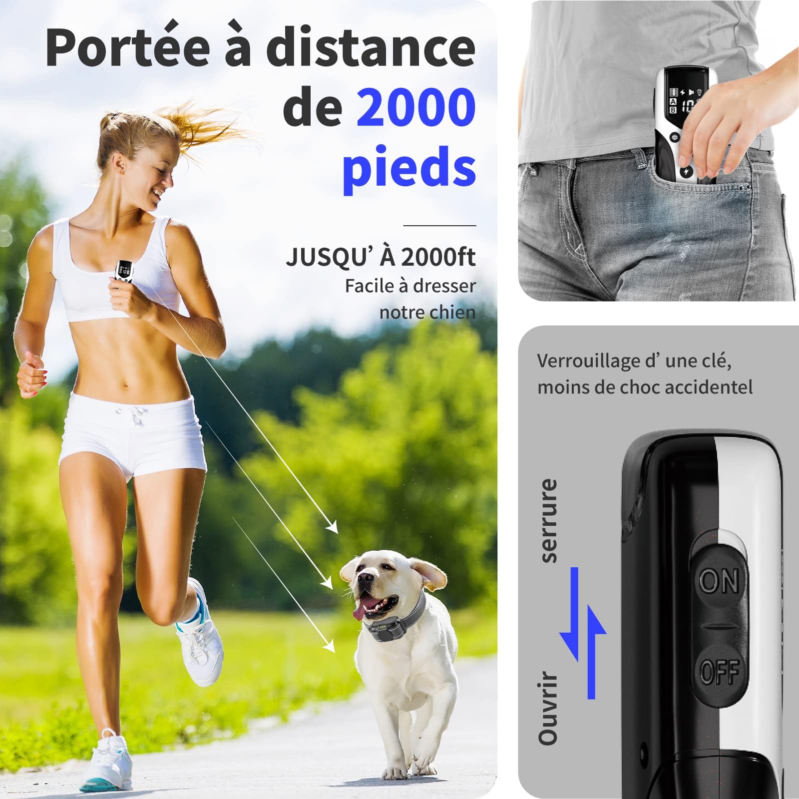 Collier Dressage Chien avec Télécommande-Le Plus Petit et Le Plus Léger Collier de Dressage Chien，Conçu pour Les Chiots，3 Modes : Voix, Vibration, Stimulation，Étanche IPX7，Rechargeable，Blanche