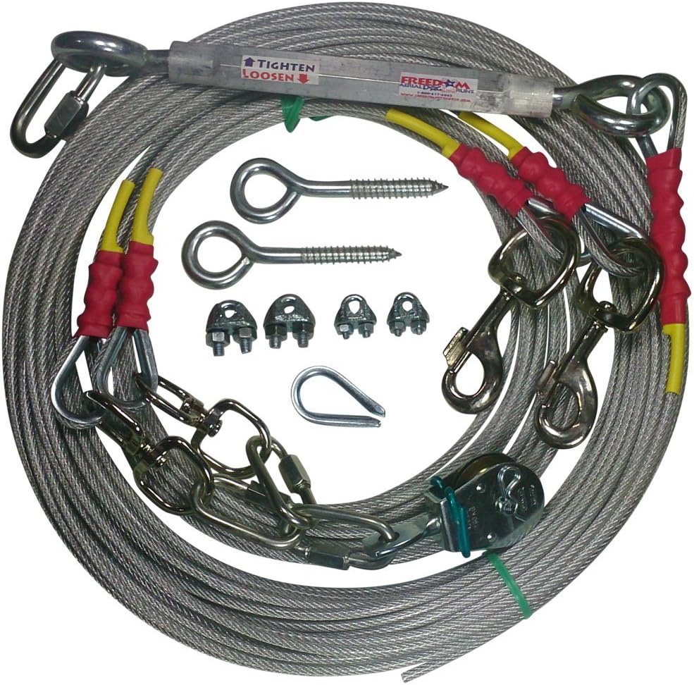 Freedom Aerial Double Dog Trolley Run Cable 2 Dogs FADR-DD500 (Large Dogs, 50 FT)