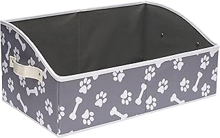 Brabtod Linen-cotton blend dog toy basket and dog toy box, dog toy basket storage - Perfect for organizing pet toys, blankets, leashes, rope toys, clothing - Bone claw