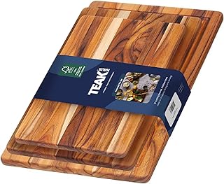 Teakhaus Teak Wood Cutting Board Set of 3 - Small, Medium and Large Teak Cutting Boards - Holiday Gift Ideas for Men and Women - Gift-Ready, Reversible, Edge Grain, Knife Friendly - FSC Certified