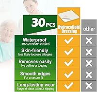 Vista 5 de Paquete de 30 vendajes hidrocoloides de 2 x 2 pulgadas, parche hidrocoloide impermeable y vendajes de ampolla para pies, apósito hidrocoloide