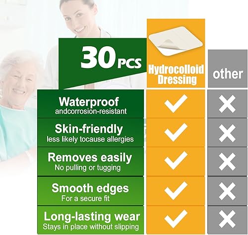 Miniatura 5 de Paquete de 30 vendajes hidrocoloides de 2 x 2 pulgadas, parche hidrocoloide impermeable y vendajes de ampolla para pies, apósito hidrocoloide para