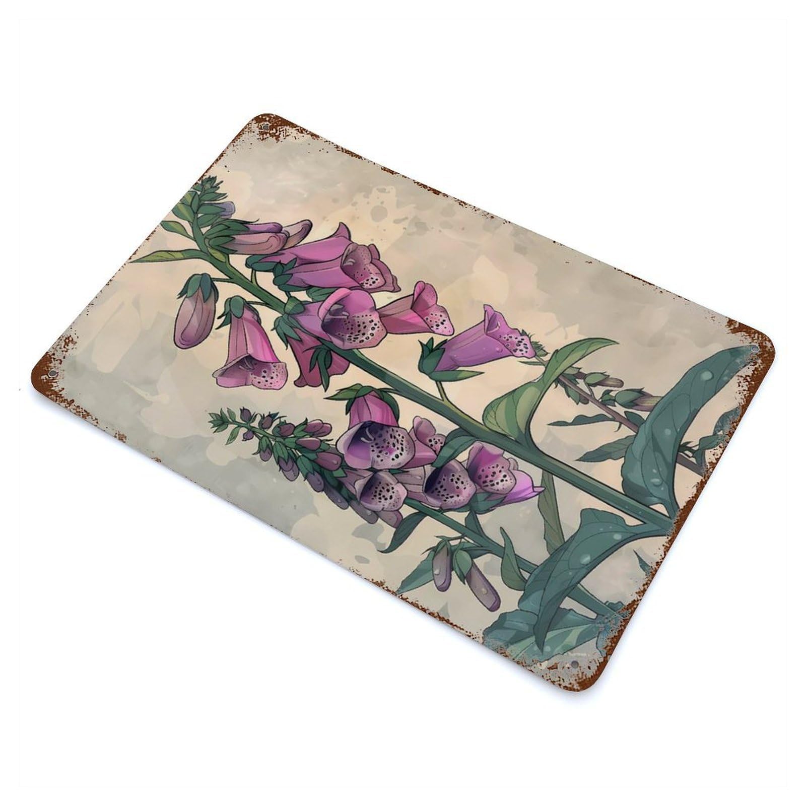 Foxglove Flower Vintage Rust Metal Sign 11.8"x7.9", Ideal for Basement, Hobby Room And Garage Decor