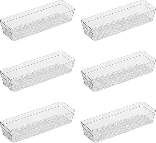 Oggi Organizador de cajones transparente, 3 x 9.5 pulgadas (juego de 6), ideal para organizar cajones de cocina, oficina, escritorio, cubiertos,
