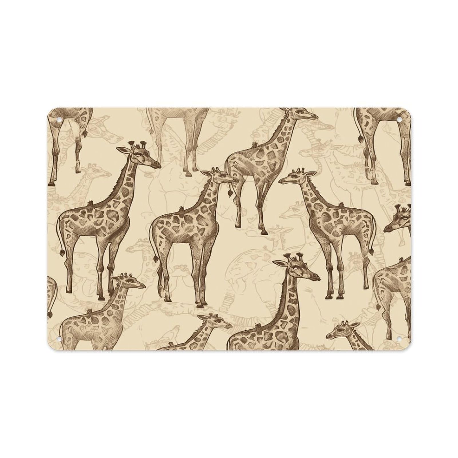 Btcowzrv Style Hand Drawn Giraffes Metal Sign 7.9 X 11.8 Inch, Aluminum Sign Wall Art Decor Easy To Install, Decorative Plaque For Home Bar Kitchen Pub Shop Garage