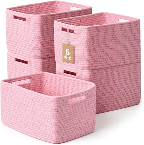 Yilobi 5 Pack Woven Storage Baskets, Decorative Storage Bins for Organizing